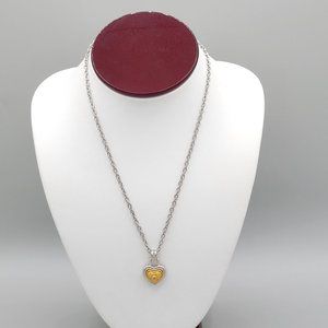 Silver Tone Mini Heart Pendant Necklace Gold Charm Round Link Chain 16 in